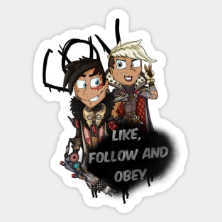 Borderlands Calypso Twins Like, Follow and Obey Sticker